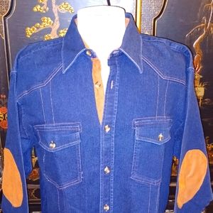 Inserch- Navy Blue / Rust Denim Shirt Microsuede Trimming.